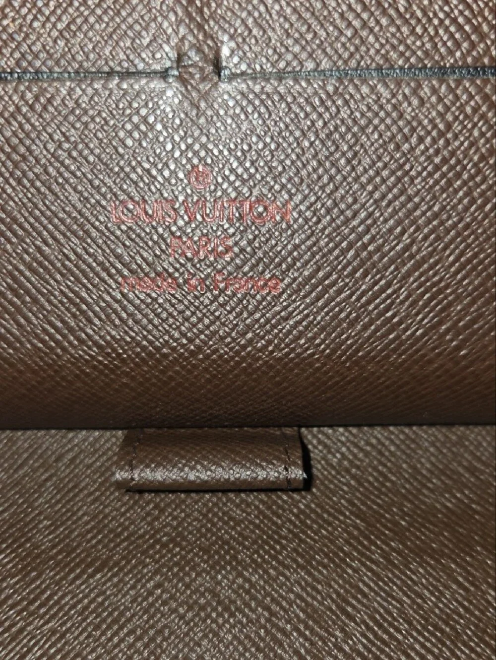 Louis Vuitton Brown Textured Leather Wallet Organazer with Red Logo Stamp